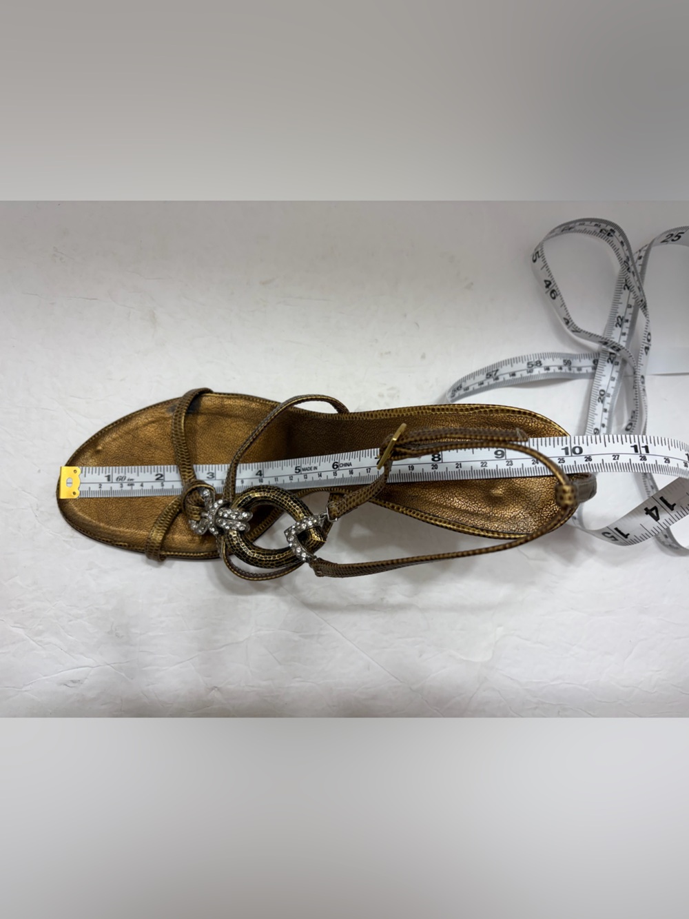 Vintage Vicini Giuseppe Zanotti Gold Crystal T-Strap Sandals Heels Size 9 - Picture 14 of 15
